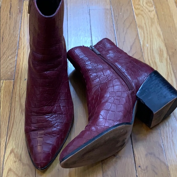 burgundy snake print boots